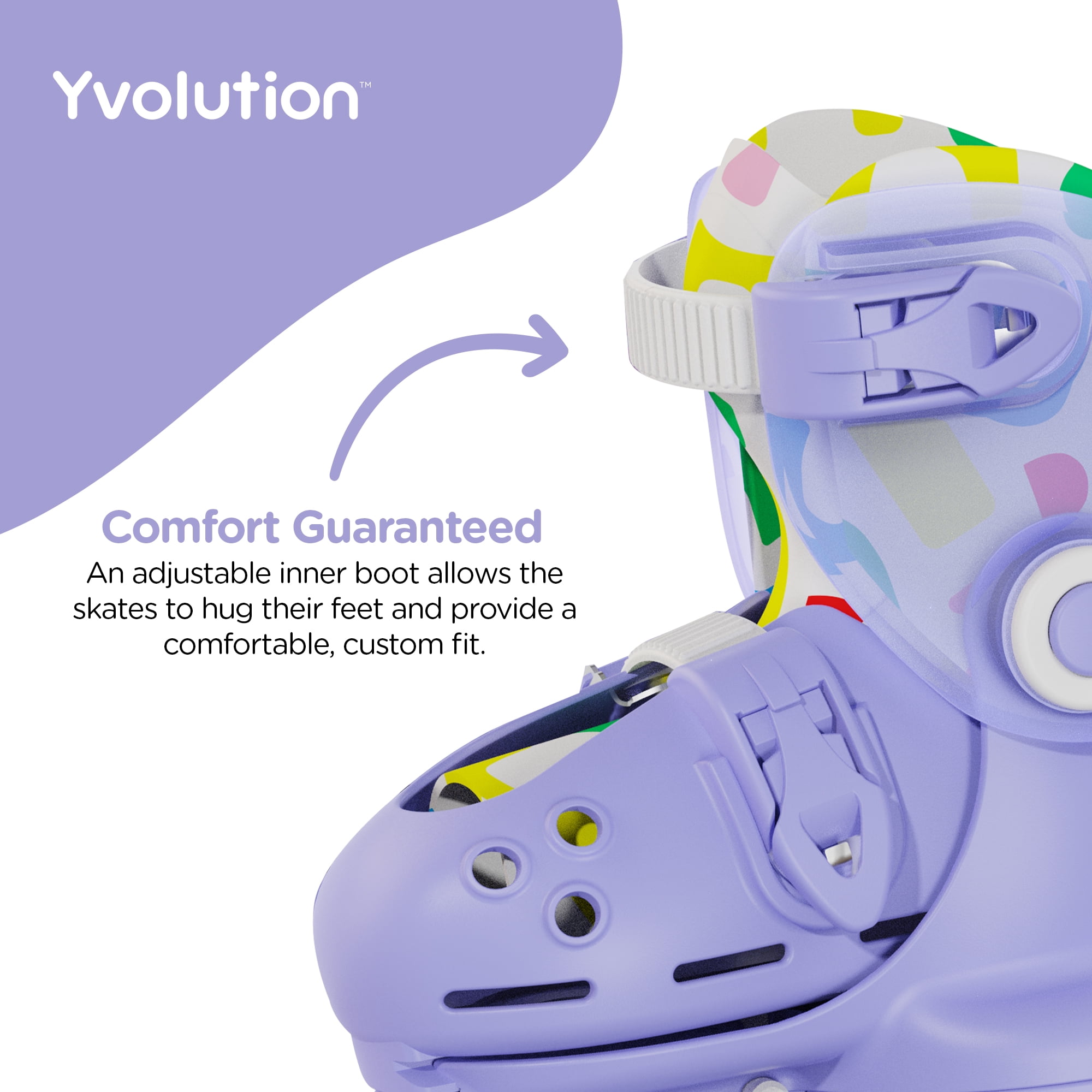 Yvolution Twista Kids Skates, Adjustable Modes, Kids Size 7J-11J, Purple, One Pair, Unisex