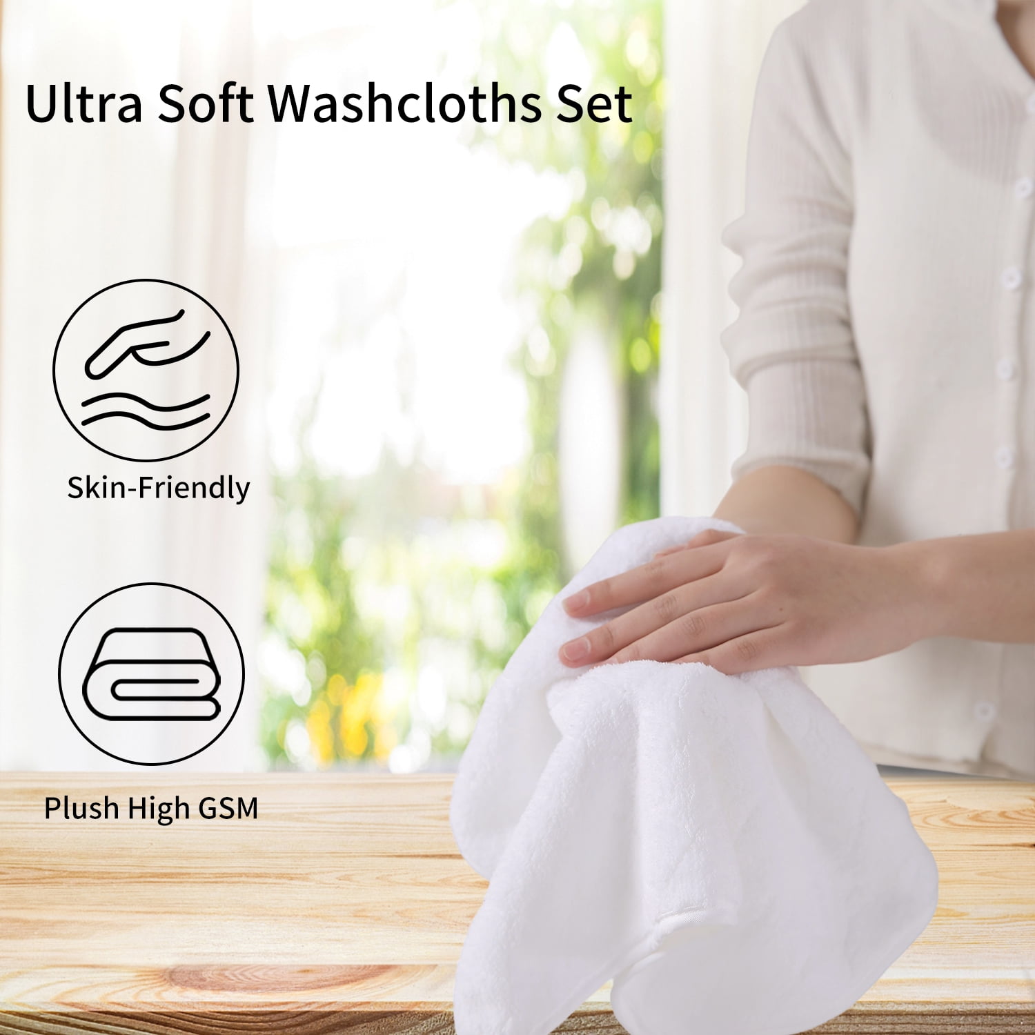 Jessy Home 24 Pack White Washcloths for Bathroom 13x13 Inch Ultra Soft Hand Face Towels