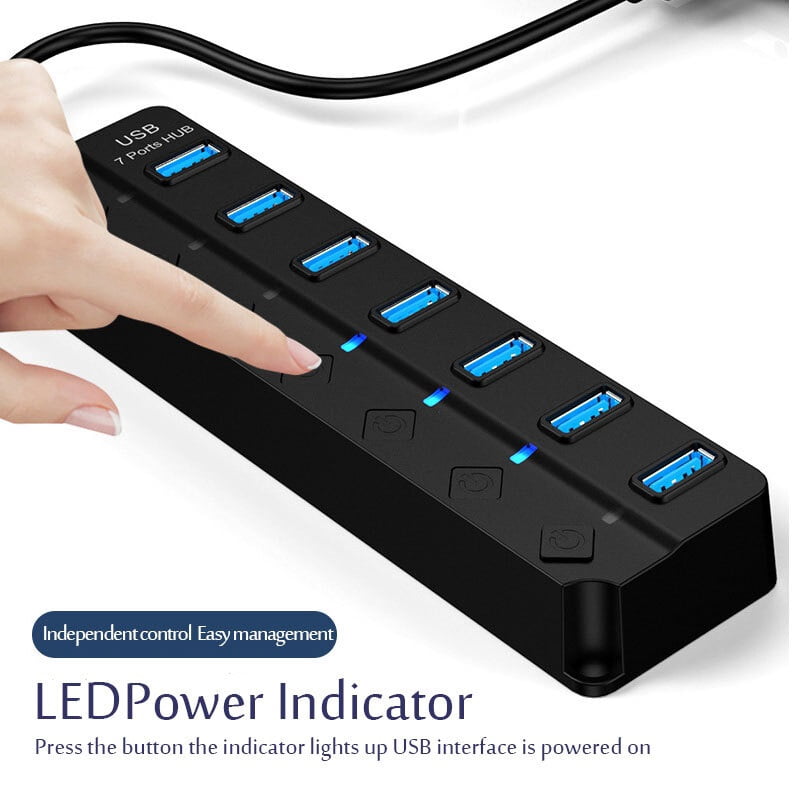 7 Port Multi USB Power Adapter USB 3.0 Splitter Hub Multiple Expander Switch Cable Docking Stations