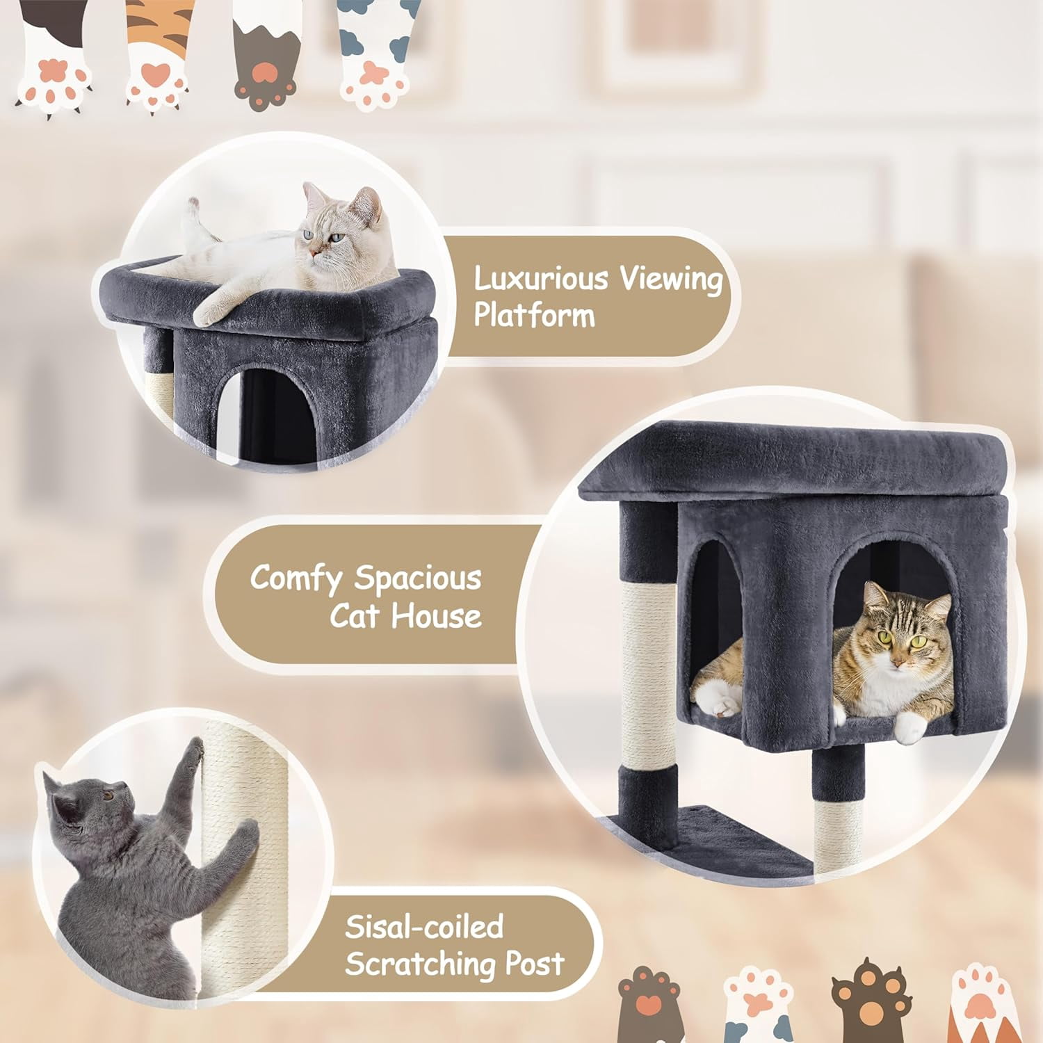 Librala  33.5in Cat Tree Tower for Indoor Cats w/2 Cozy Plush Condos, Oversized Perch & Sisal Scratching Posts, Stable Cat Stand House for Large Cats & Pets