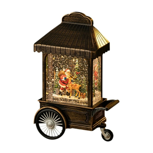 Bola de nieve navideña, caja de música, adorno de escritorio, luz nocturna, linterna decorativa Papá Noel de bronce