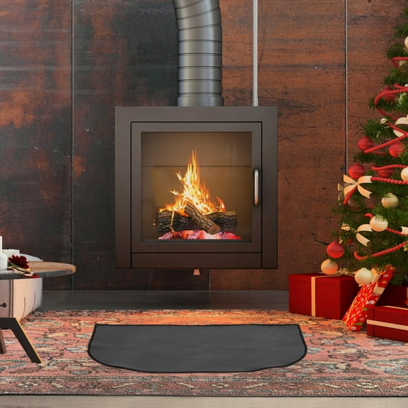 HEANUJJ Fireproof Fireplace Mat Half Round Hearth Rug Fire Resistant Pad Black for Stove Floor