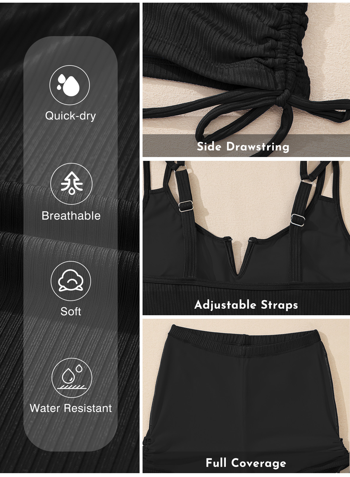 Eytino Women's Tankini Swimsuit with Boyshorts, Black photo 2
