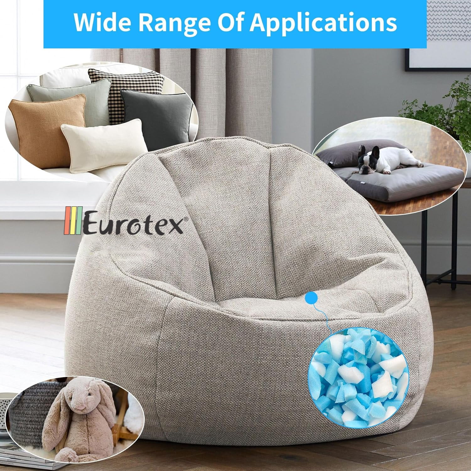 Eurotex Shredded Memory Foam Filling 10lbs for Bean Bag Filler, Particles Refill, Premium Soft and Comfortable Stuffing, Size: 10 lbs