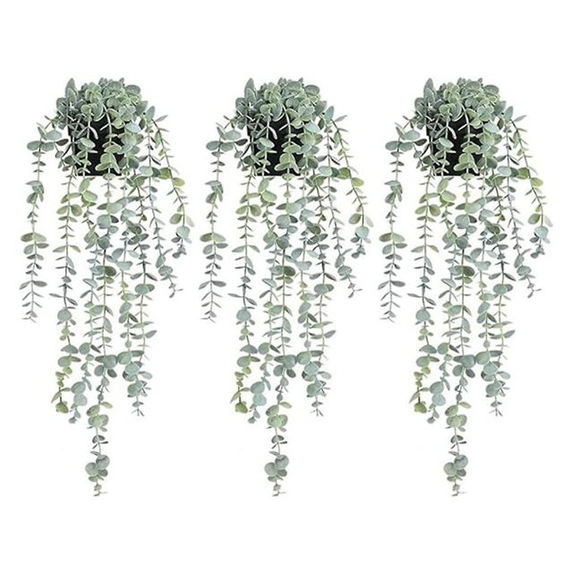 Plantas colgantes artificiales de eucalipto en maceta, planta colgante para pared, habitación, hogar, Patio, interior y exterior, 3 uds.