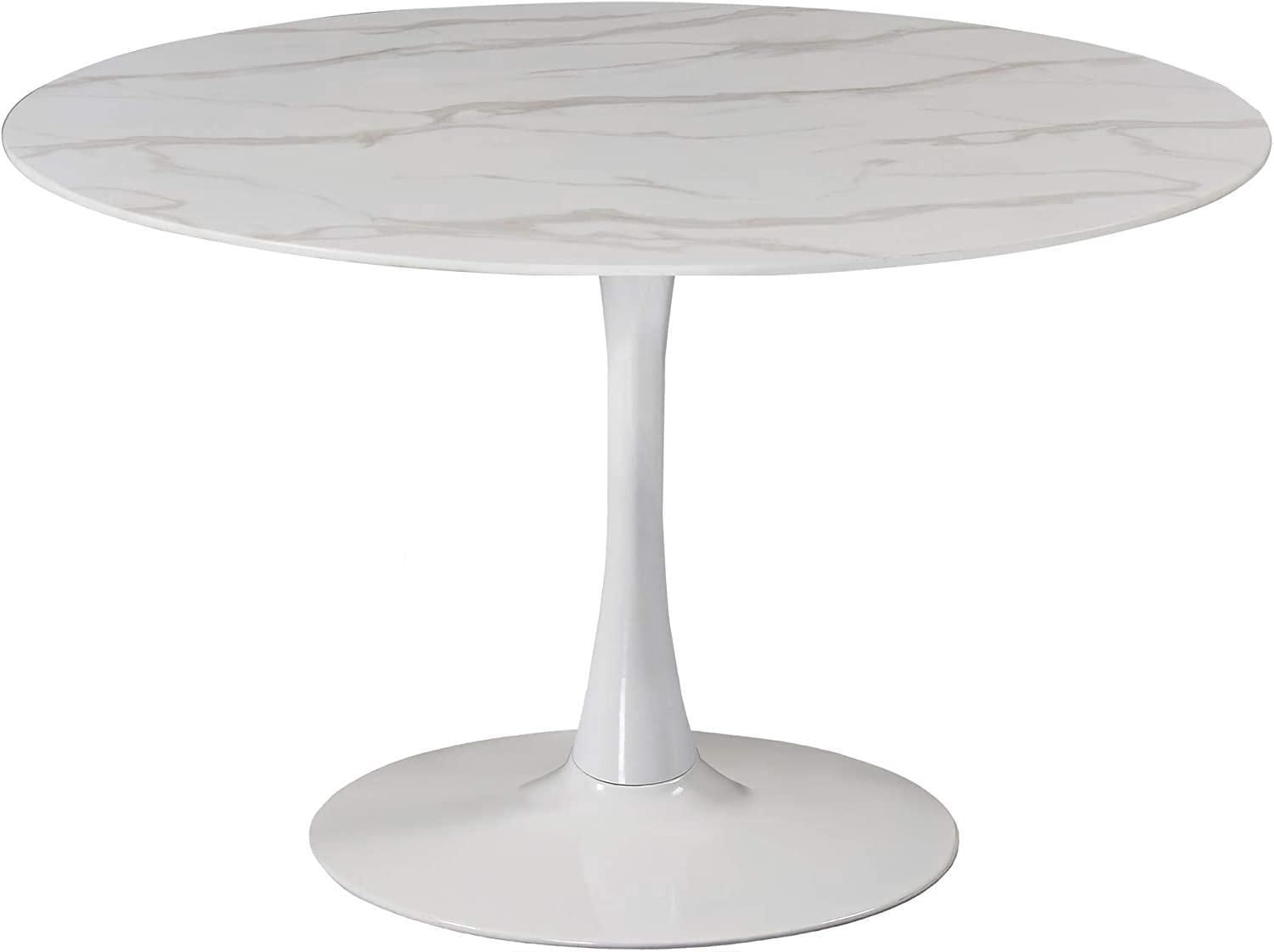 Leo White Round Faux Marble Dining Table with Tulip Base 36"