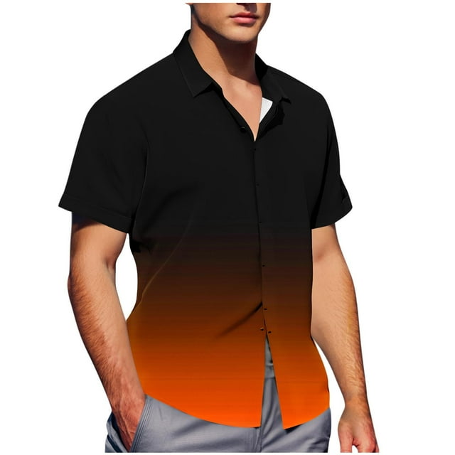 Mens Casual de Manga Corta Botón Abajo Camisas de Impresión Turndown Cuello Botón Camisa Poliéster, Moda de Verano Superior para Hombres Al Aire Libre