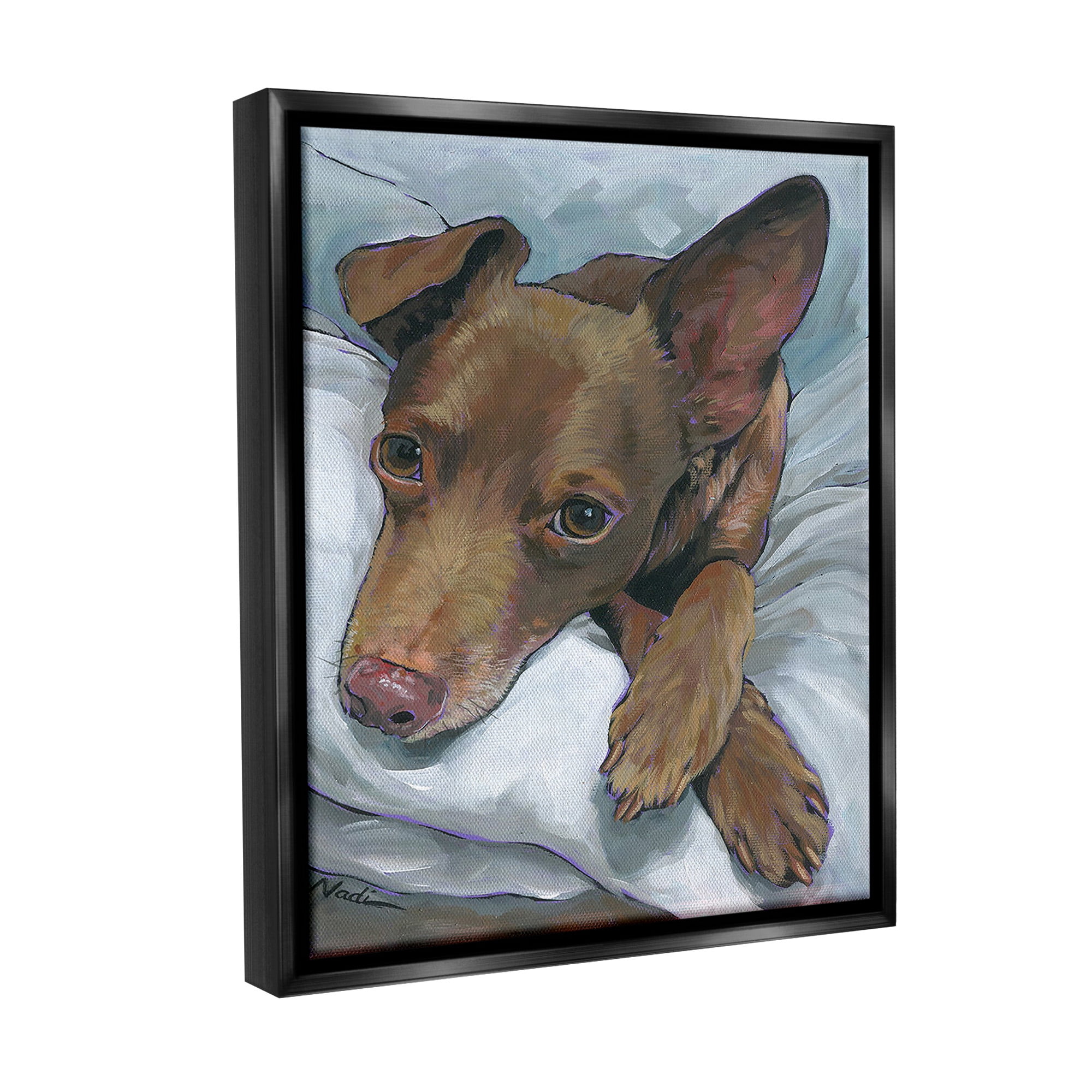 Stupell Industries Resting Dog Portrait Animals & Insects Painting Black Floater Framed Canvas Art Print Wall Art, 25 x 31