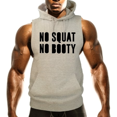 Men's No Squat No Booty V443 Gray Fleece Vest Hoodie Large