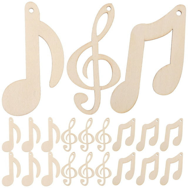 OULII 30PCS Painting Wood Chips Music Notes Wooden Slices Beige DIY Crafts Home Decoration