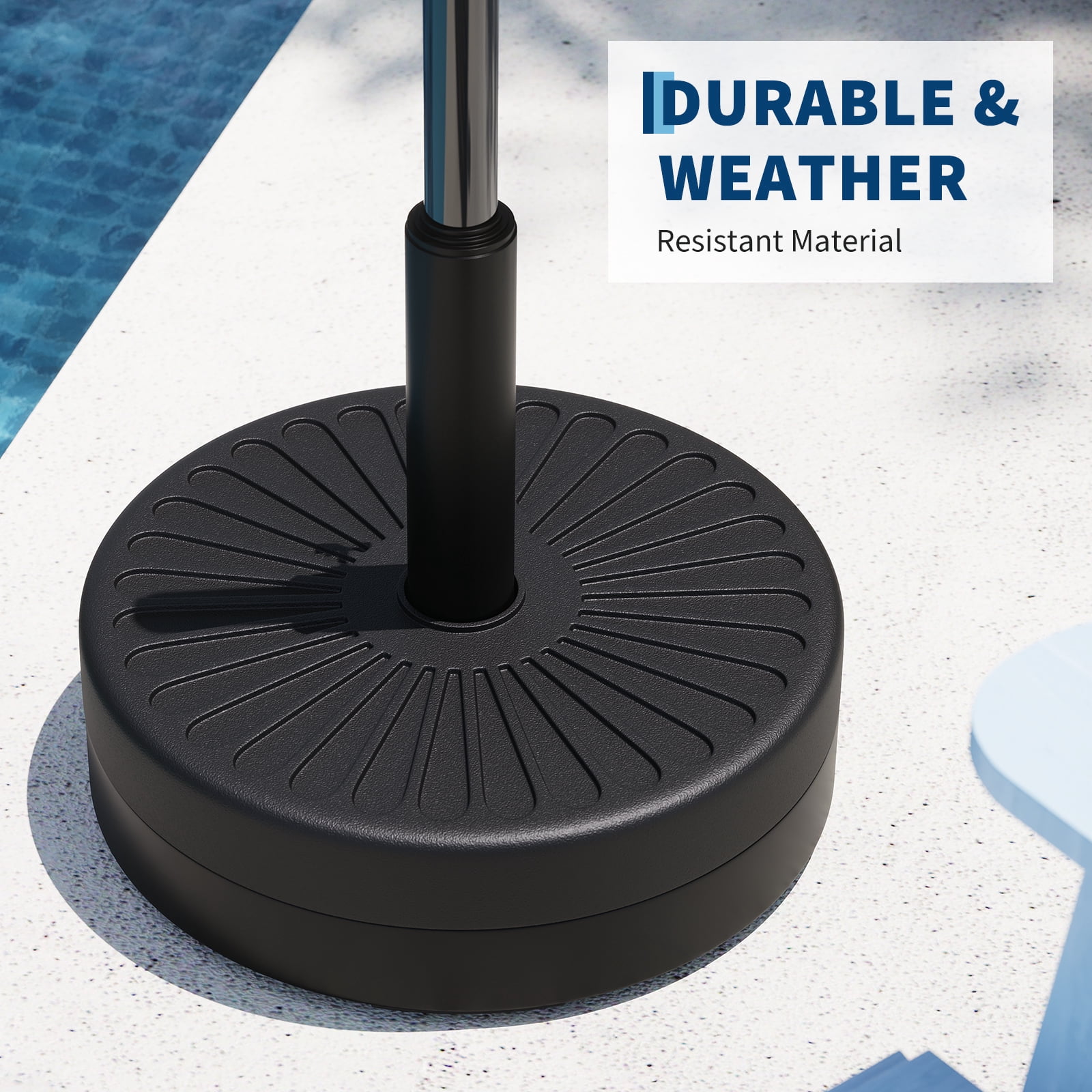 EuKer 20.08" Outdoor Umbrella Stand Base with Adjustable Steel Pole Adapter and Water/Sand Filled for 7.5-11 ft Umbrellas, Black