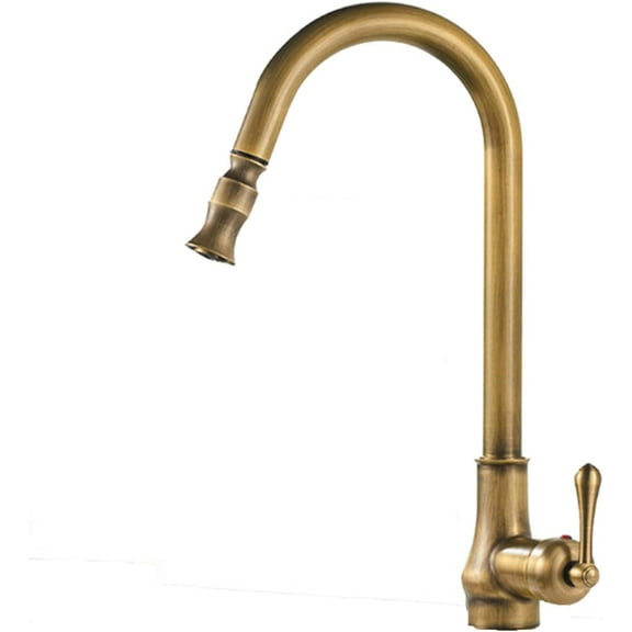 Antique Brass Pull Out Kitchen Faucet, Hot Cold Water Mixer Crane for Bathroom 360 Rotation Kitchen Mixer Tap Basin Taps