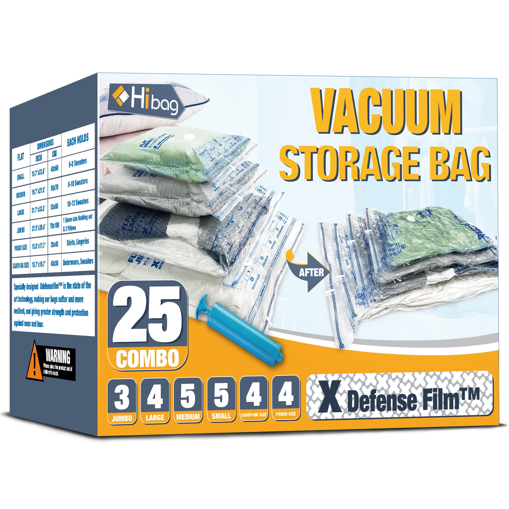 Hibag Vacuum Storage Bags, Space Saver Vacuum Seal Storage Bags 25Pack