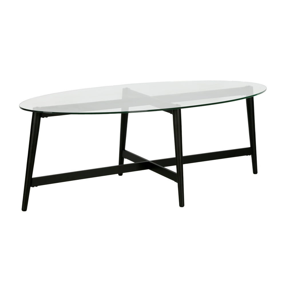 Modern Oval Glass Coffee Table for Living Room in Blackened Bronze