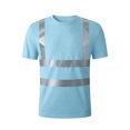 thumbnail image 3 of Mens high vis shirts Quick Dry Hi Vis Reflective Safety Short Sleeve T Shirts Construction Work Shirts with Reflective Strips Sky Blue L, 3 of 6
