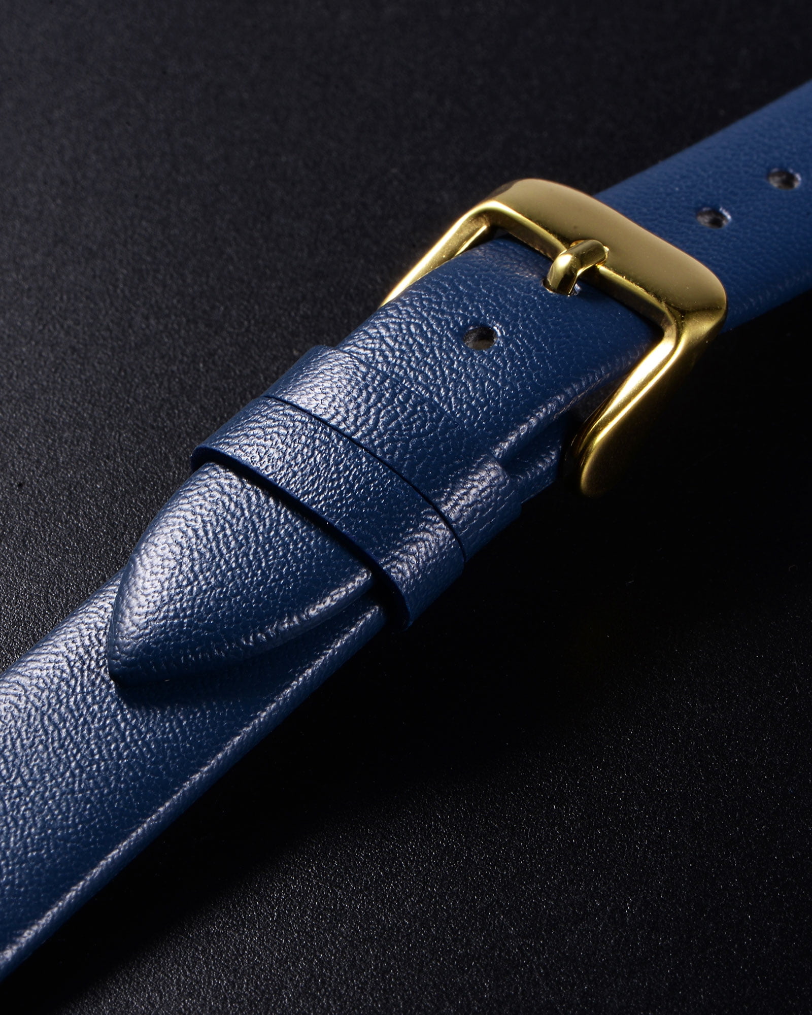 Unique Bargains Multi-sizes Genuine Leather Band Flat Thin Elegant Leather Watch Strap  12mm Blue Band with Gold Buckle