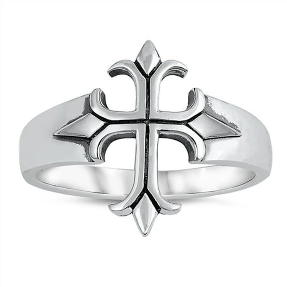 Medieval Pointed Cross Oxidized Etching Ring 925 Sterling Silver Band Jewelry Female Male Size 6