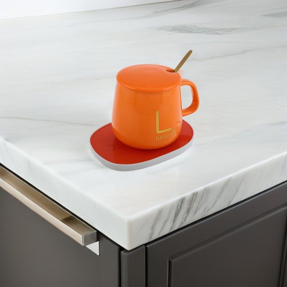 OUNONA Ceramic Electric Heated Water Cup with Automatic Heating and Temperature Retention for Home Orange 12 oz