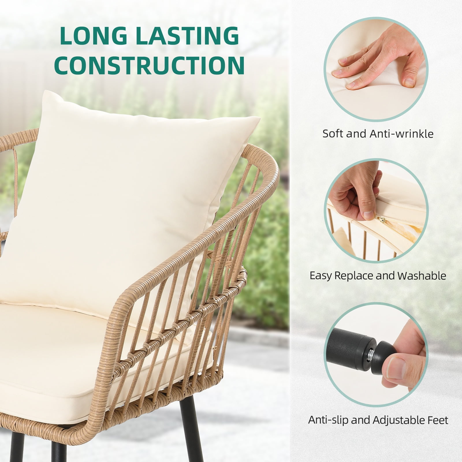 Dextrus 4 Pieces Patio Furniture Set, Wicker Outdoor Bistro Set, with Loveseat Chairs Table Soft Cushions, Beige