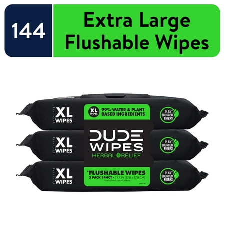 Dude Wipes Flushable Wipes, Xl Wet Wipes For At Home Use, Herbal Relief, 144 Count