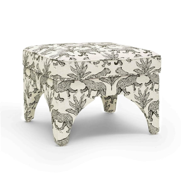 TOV Furniture Raji Cream Leopard Jacquard Ottoman