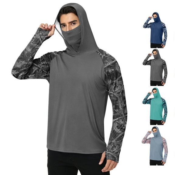 LWavelet Men's UPF 50 UV Protection Fishing Shirt with Face Cover Long Sleeve Quick Dry Breathable Sun Hoodie for Beach