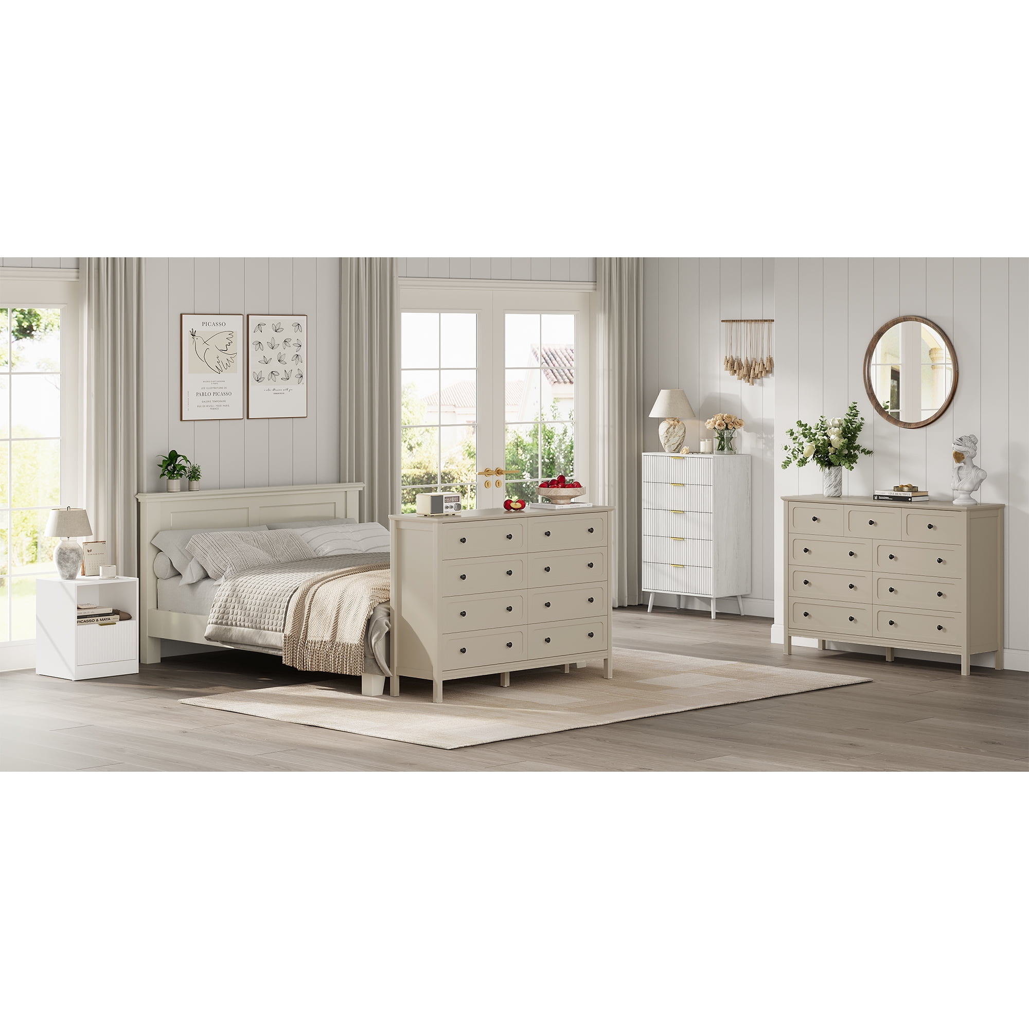 YouTrend 8-Drawer Dressers for Bedroom,55.1"Width Modern Chest of Drawer with Metal Handlesfor Living Room,Hallway,Entryway,Beige