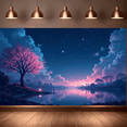 thumbnail image 3 of LUUFILx Dreamy Starry Night Sky Landscape Backdrop Enchanted River Scenery Background Pink Blossoms Wall Art Decor Perfect for Bedroom Photography Party Decoration, 3 of 7