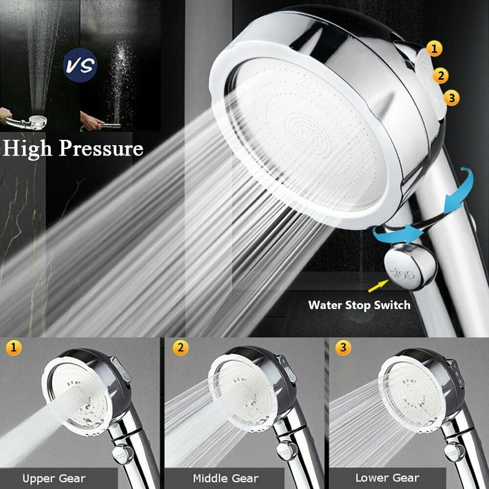 3 In 1 High Pressure Showerhead with ON/Off/Pause Handheld Shower Head Silver