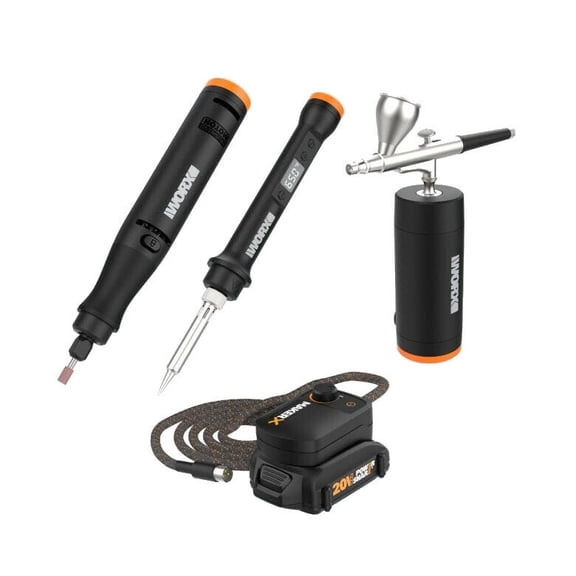 Restored Worx MakerX WX993L 3pc Crafting Tool Combo Kit - Rotary Tool + Wood and Metal Crafter + Air Brush (Refurbished)