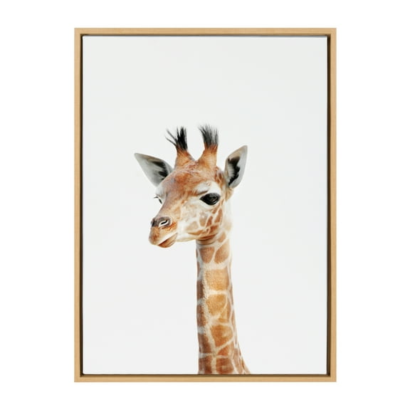Kate and Laurel Sylvie Baby Giraffe Animal Print Portrait Framed Canvas Wall Art by Amy Peterson, 23x33 Natural