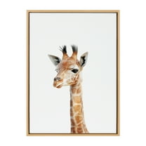 Kate and Laurel Sylvie Baby Giraffe Animal Print Portrait Framed Canvas Wall Art by Amy Peterson, 23x33 Natural