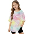 thumbnail image 6 of Girls Oversized Tie Dye Tshirts Summer Half Sleeve T Shirts Loose Graphic Tees Long Tunic Tops to Wear with Leggings Multicolor， 6 Years, 6 of 7