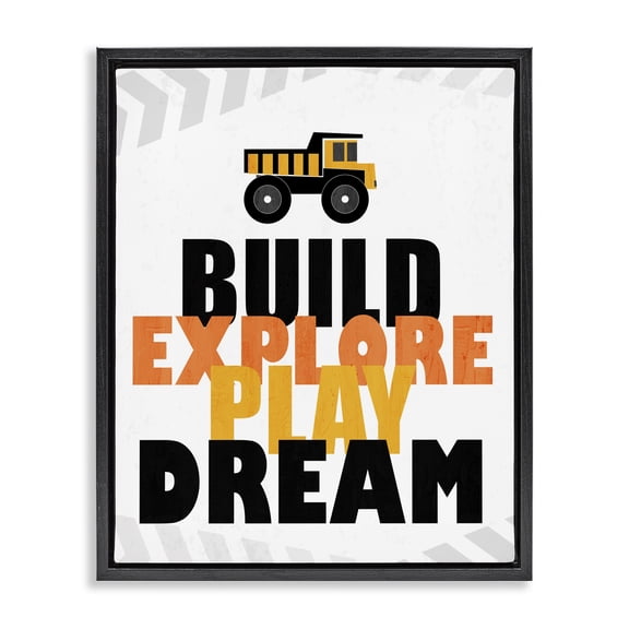 Build Explore Play Dream Black Framed Floater Canvas Wall Art, design by Kim Allen