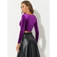 thumbnail image 4 of DARING DIVA Women's Velvet Long Sleeve Scoop Neck Solid Crop Top XS Purple, 4 of 6