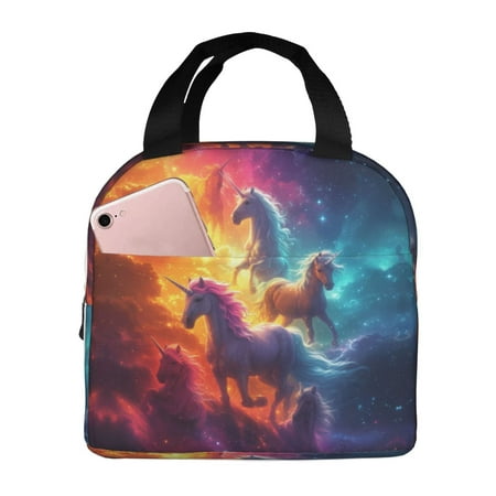 Insulated Lunch Bag for Women Men - Dreamy Night Sky White Horse Leakproof Cooler Lunch Box for Women Men  Lunch Tote Bags for Work School Picnic Travel