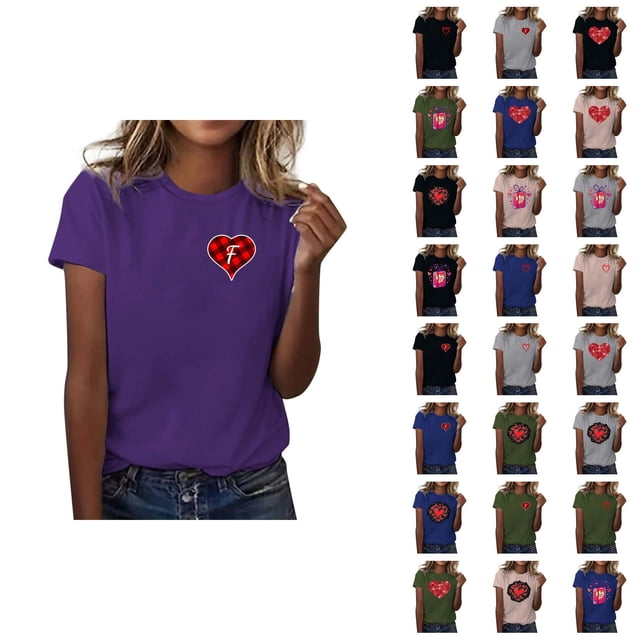 T-shirts pour Femmes de la Saint-Valentin 2026 Mode Manches Courtes Col Rond avec Cœur Graphique