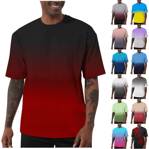 UVEASISHA Mens Short Sleeve Graphic Tshirts Comfy Breathable Gym Workout Tees Regular Fit Fashion Gradient Color T-Shirt Gift for Husband White L