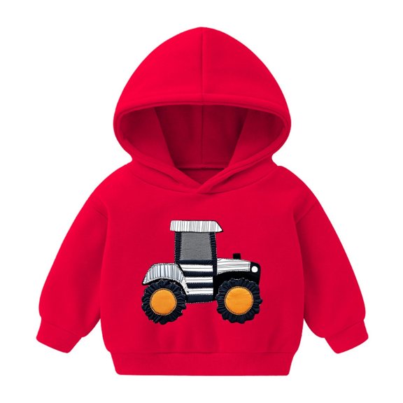 FAIOROI Toddler 4T Red Kids Hoodie - 3D Tractor Appliqué, Quick-Drying Easy Care