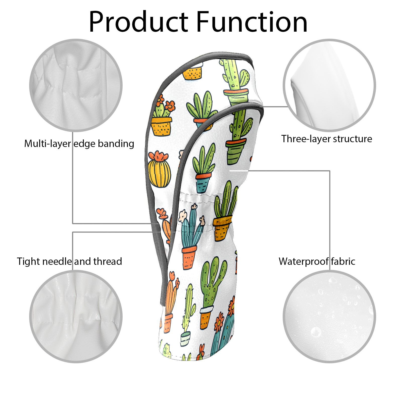 Golf Club Covers PU Leather Waterproof Head Covers for Fairway Woods Hybrids Succulents
