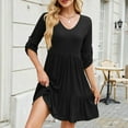 thumbnail image 6 of ZZwxWA Women's Casual V Neck Mid Sleeve Tunic Dress 2025 Smocked High Waist A-Line Tiered Mini Dresses, 6 of 7