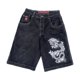 thumbnail image 1 of Venta directa de pantalones cortos de mezclilla con estampado hip-hop, pantalones de pierna ancha informales americanos para hombres, 1 of 5