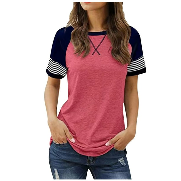 Camiseta informal de manga corta con cuello redondo y estampado para mujer