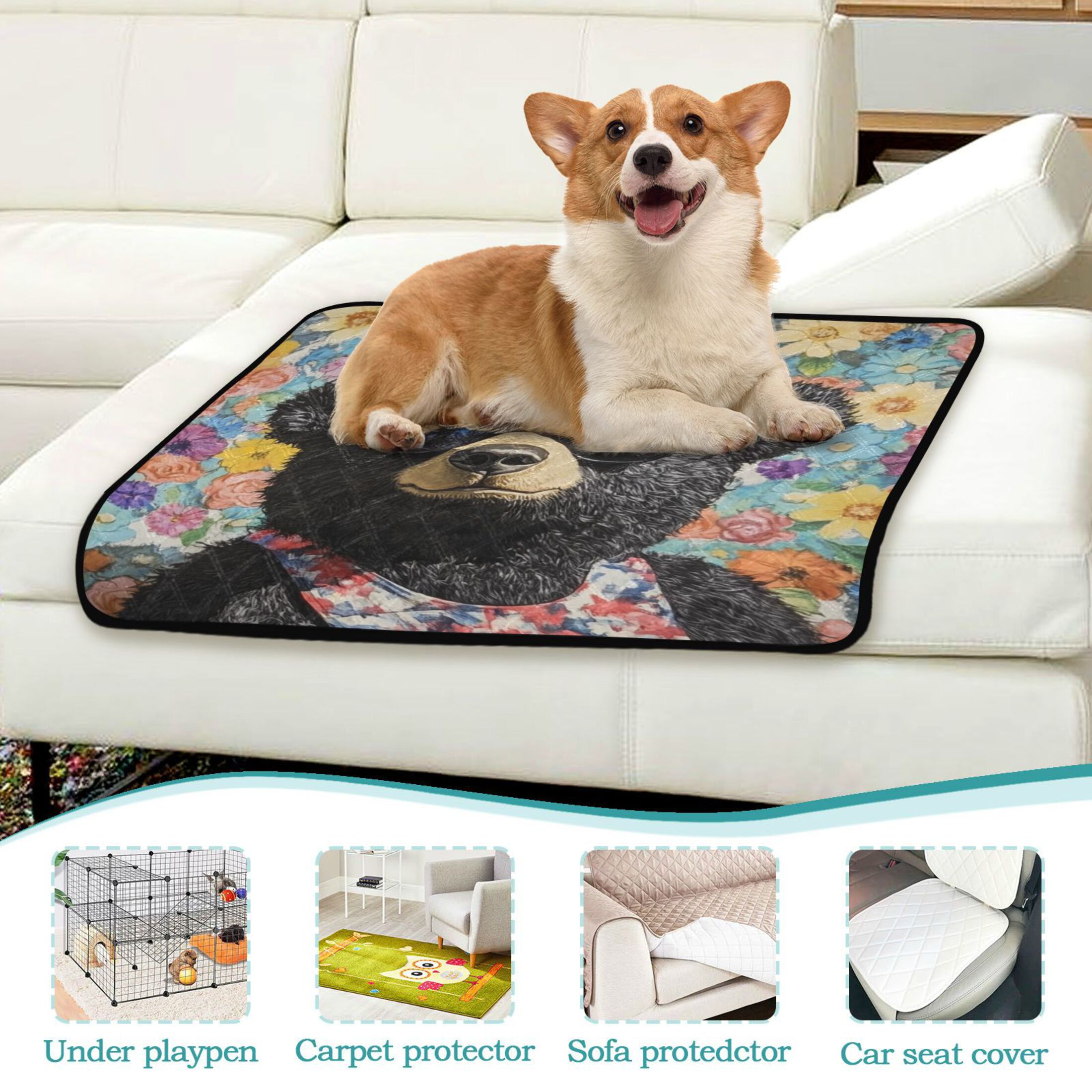 Qxltty Black Teddy Bear Cat litter Pads Pet Set of 3 Diaper Mats Center Anti-leakage Layer Absorbent Soft and Comfortable