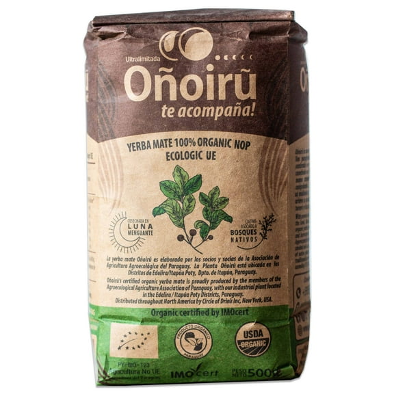 Onoiru Organic Paraguayan Yerba Mate - Aged 2  Years - Biodynamically Grown - Rich and Bold Flavors - Native Forest Harvested - Terere or Hot - Hand Packed - 500g