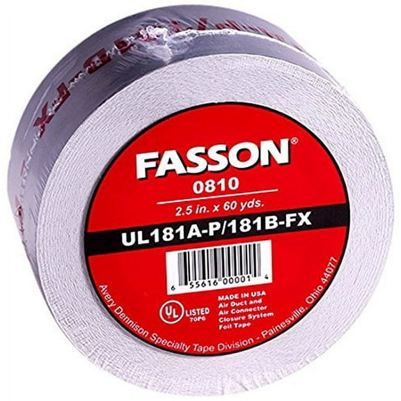 Avery Dennison Fasson 0810 Aluminum Foil HVAC Duct Tape, UL 181A-P/181B-Fx, Silver, 180 ft
