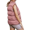 thumbnail image 3 of Cenuakty Women's Puffer Vest Solid Color Stand Collar Drawstring Quilted Waistcoat Winter Casual Sleeveless Padded Jacket Coat, 3 of 5