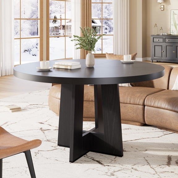 BouPower Kitchen Table for 4-6 People,47 Inches Dining Room Table with Wooden Pedestal Base,Farmhouse Round Dining Table,Dinner Tables,Circle Tables for Dining Room,Kitchen,Living Room