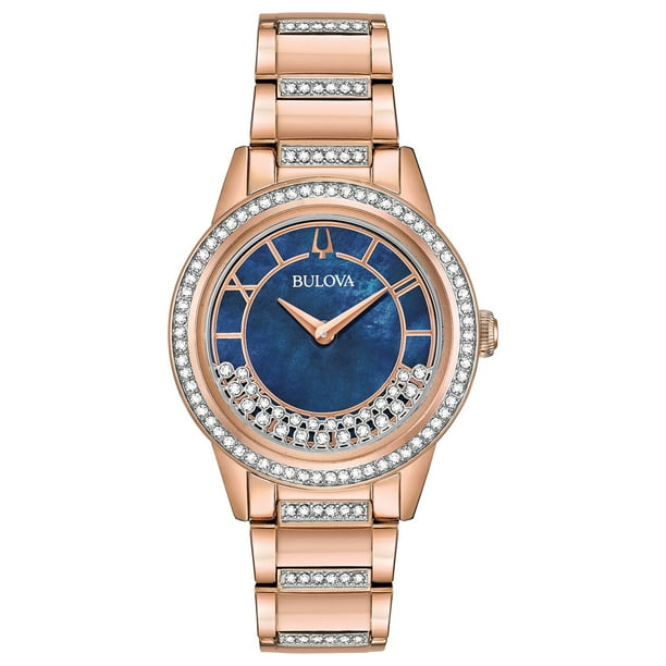 Bulova Women's Rose-Gold Turnstyle Crystal Accent Watch with  Mother-of-Pearl Dial