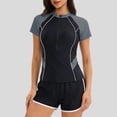 thumbnail image 2 of uvwlwu Women Half Zip Color Block Rash Guard Two Piece Swimsuit with Shorts,M, 2 of 5